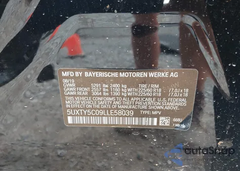 2020 BMW X3 xDrive30I z USA, uszkodzony, nr VIN 5UXTY5C09LLE58039